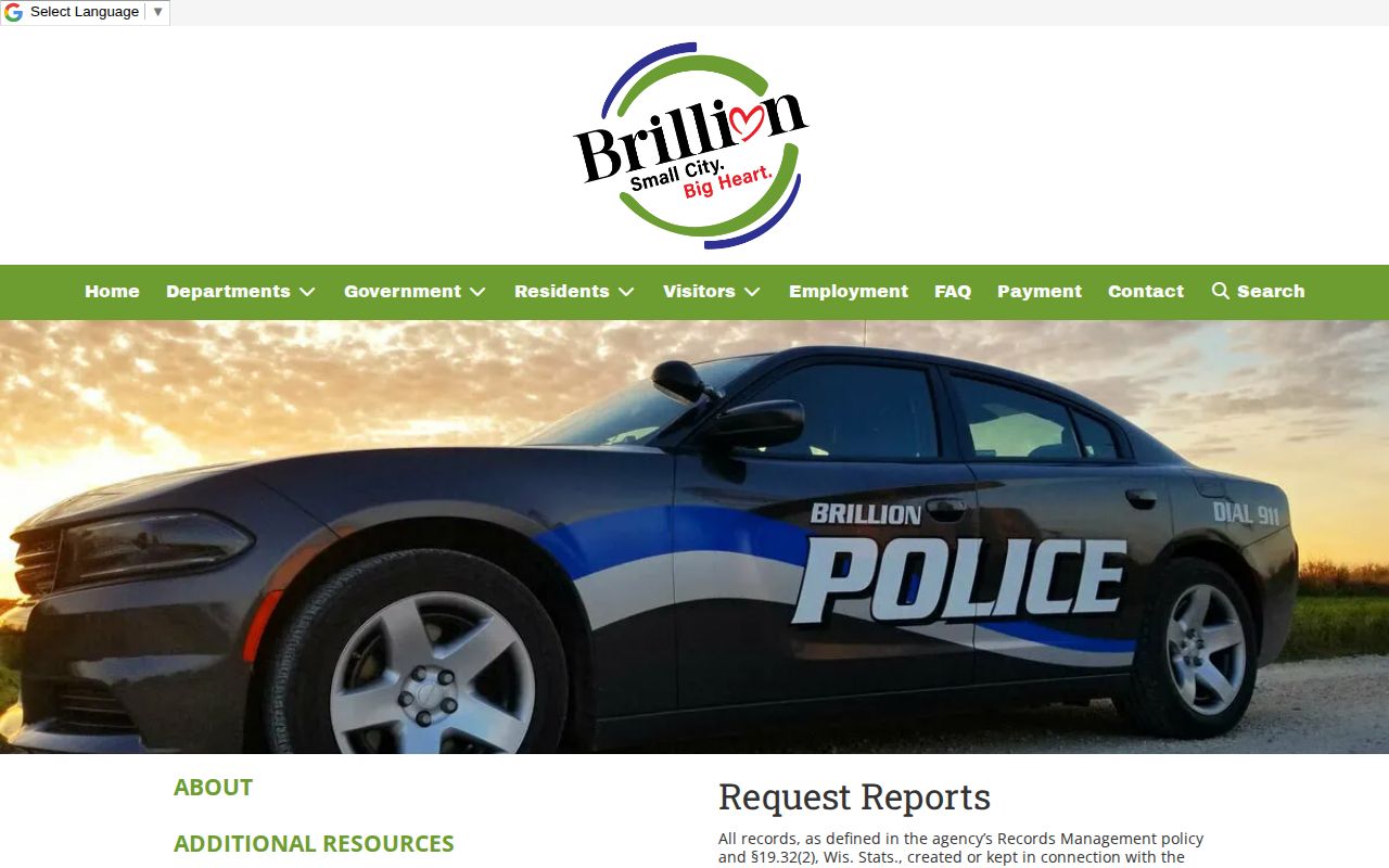 Brillion Police records request webpage