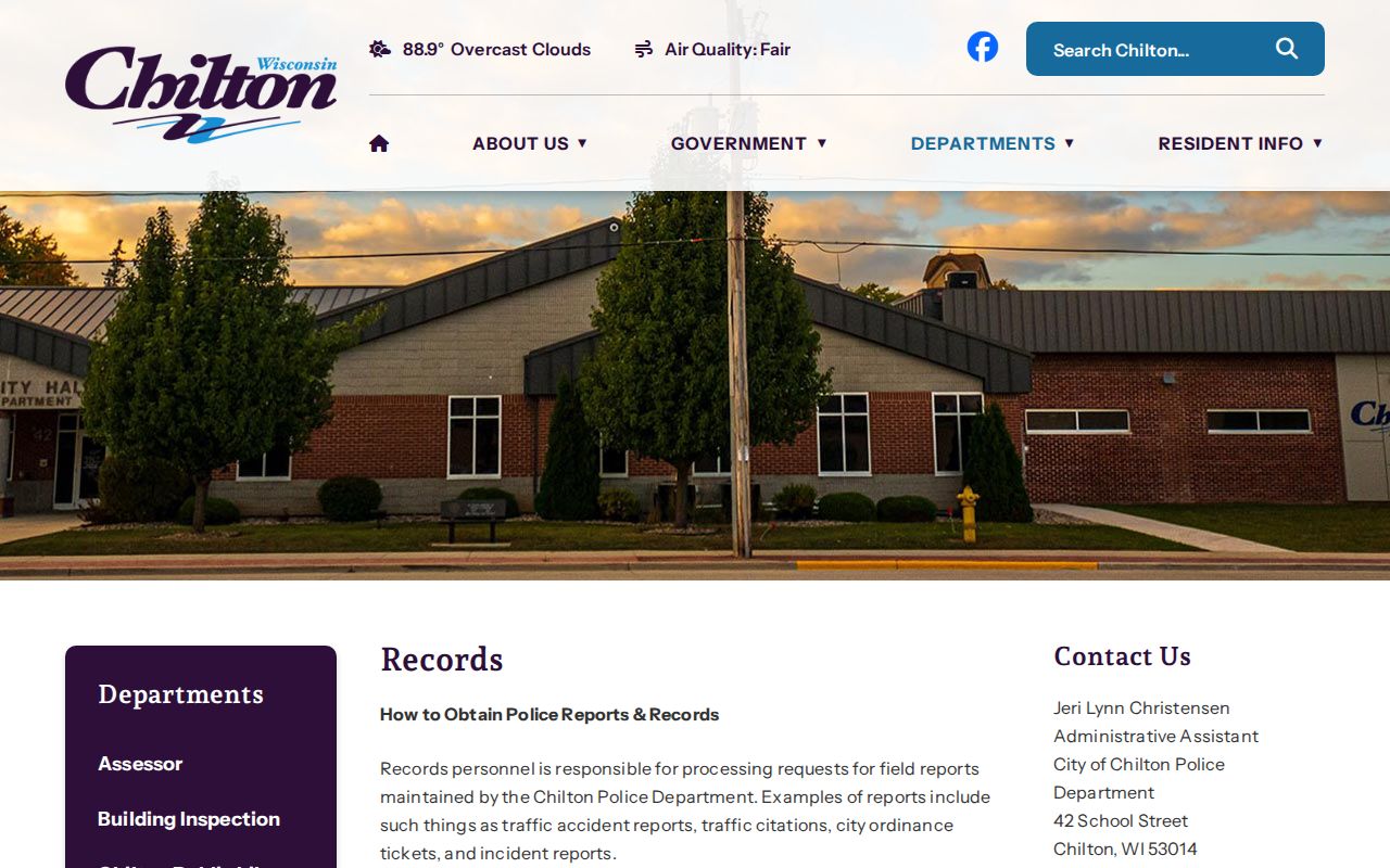 Calumet County Chilton Police booking-record request source