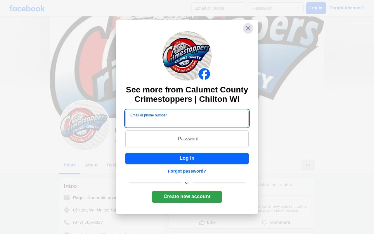 Calumet County Crime Stoppers website contact page